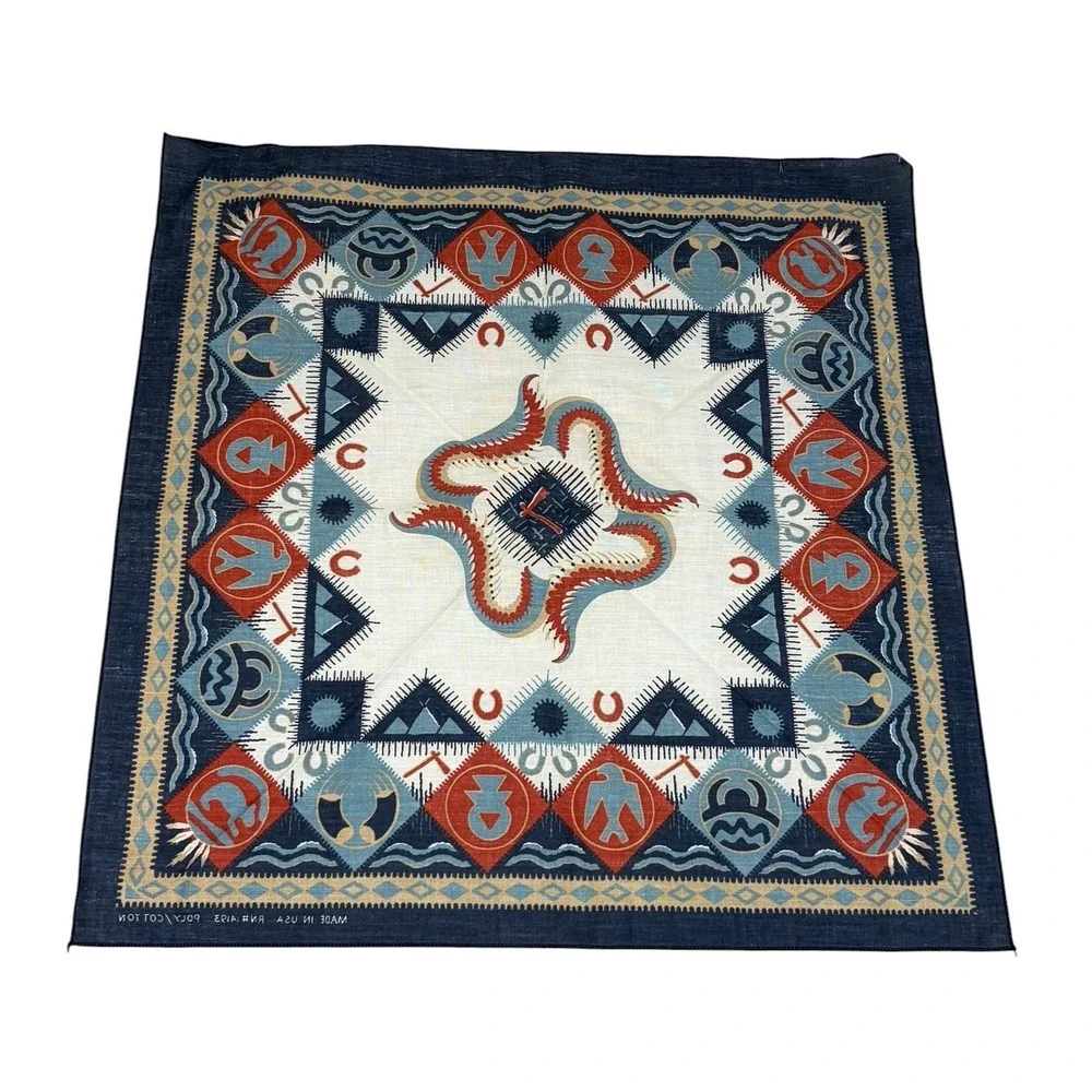Vintage Bandana Native American Southwestern Western Thunderbird Blue USA NEW